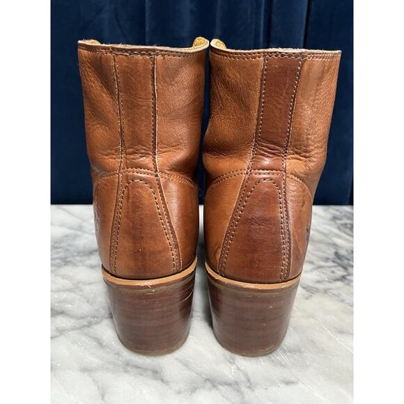 Women’s FRYE Boots Sabrina Lace-Up Distressed Tan Cognac Leather 6.5 Retail $438 - Picture 5 of 15